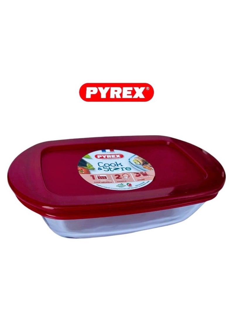 Pyrex Cook & Store Rectangular Roaster with Lid - 400ML Capacity for Versatile Cooking and Storing Red 400ml - Image 1
