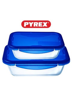 PYREX Pyrex Cook & Go Set of 2 (0.8L+1.7L) Rectangle Storage Dish with Airtight Lid - Versatile Freezer-to-Oven Solution Blue  - Image 2