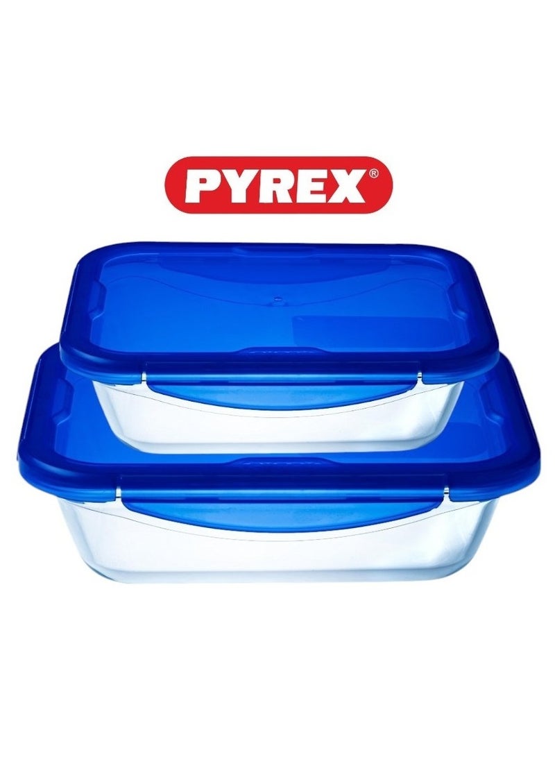 PYREX Pyrex Cook & Go Set of 2 (0.8L+1.7L) Rectangle Storage Dish with Airtight Lid - Versatile Freezer-to-Oven Solution Blue  - Image 2