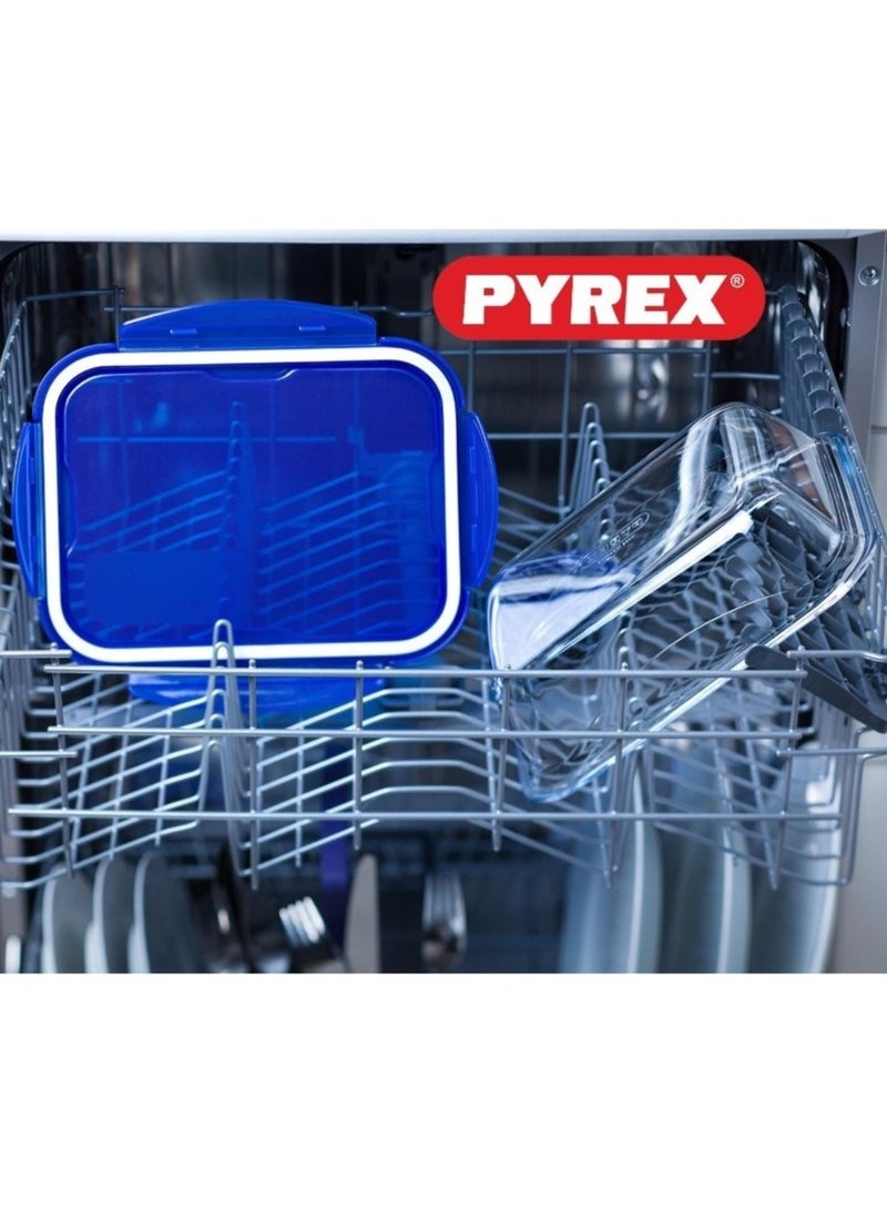 PYREX Pyrex Cook & Go Set of 2 (0.8L+1.7L) Rectangle Storage Dish with Airtight Lid - Versatile Freezer-to-Oven Solution Blue  - Image 5