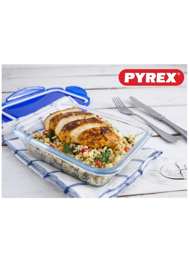 PYREX Pyrex Cook & Go Set of 2 (0.8L+1.7L) Rectangle Storage Dish with Airtight Lid - Versatile Freezer-to-Oven Solution Blue  - Image 4