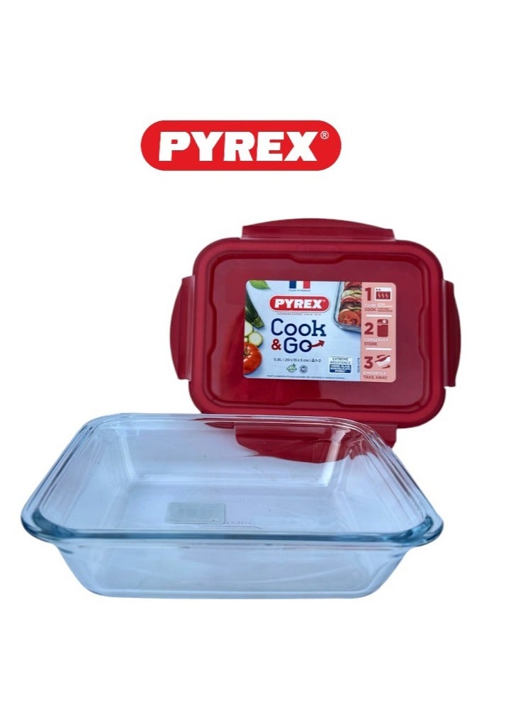 Pyrex Cook&Go 0.8L Rectangle Storage Dish with Airtight Lid - Versatile Freezer-to-Oven Solution Red 0.8Liters - Image 3