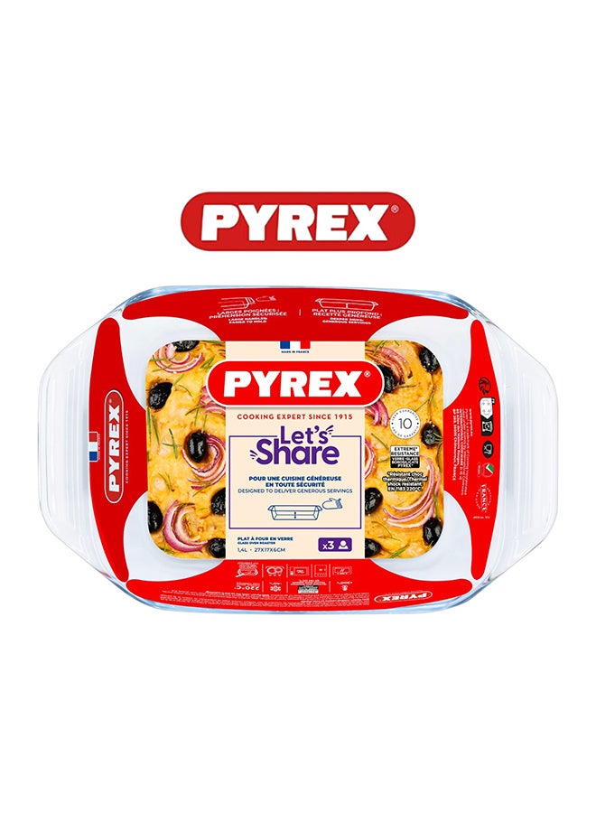 PYREX Pyrex Irresistible Rectangular Roaster 1.4L - Versatile Borosilicate Glass Kitchen Essential  - Image 1