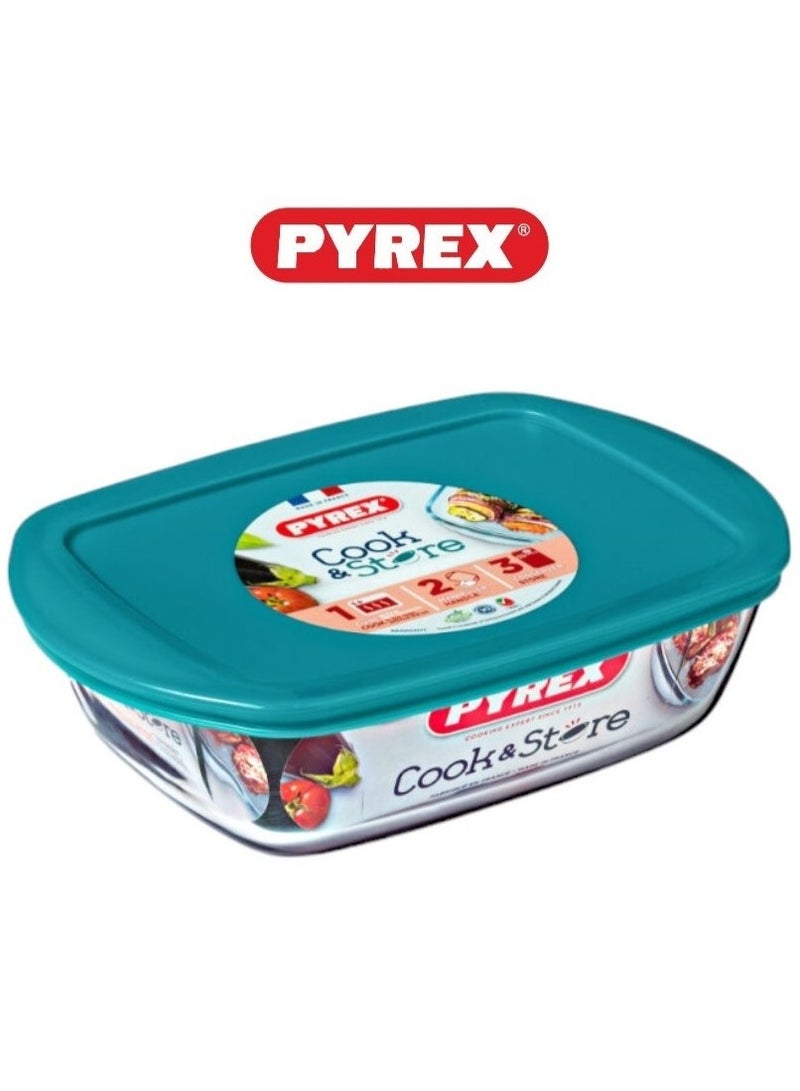 بيريكس Pyrex Cook & Store Rectangular Roaster with Lid - 4.5L XL Capacity for Versatile Cooking and Storing Green 4.5Liters  - Image 1