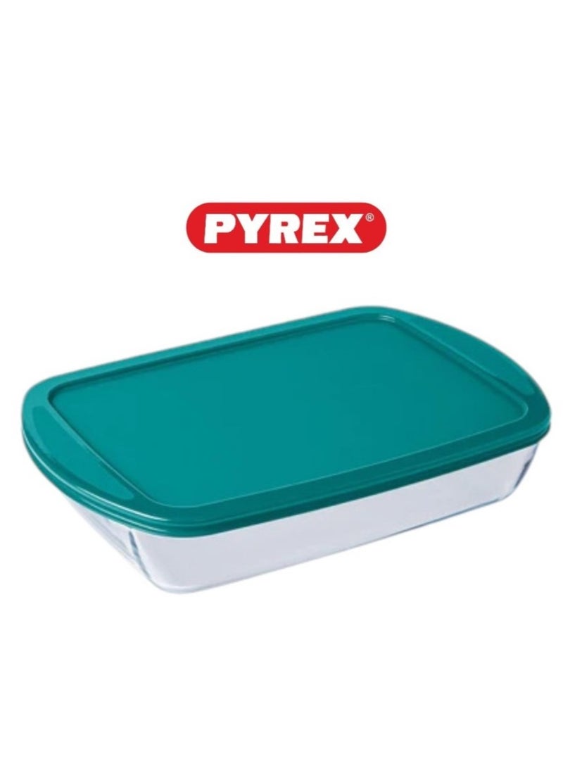 بيريكس Pyrex Cook & Store Rectangular Roaster with Lid - 4.5L XL Capacity for Versatile Cooking and Storing Green 4.5Liters  - Image 2