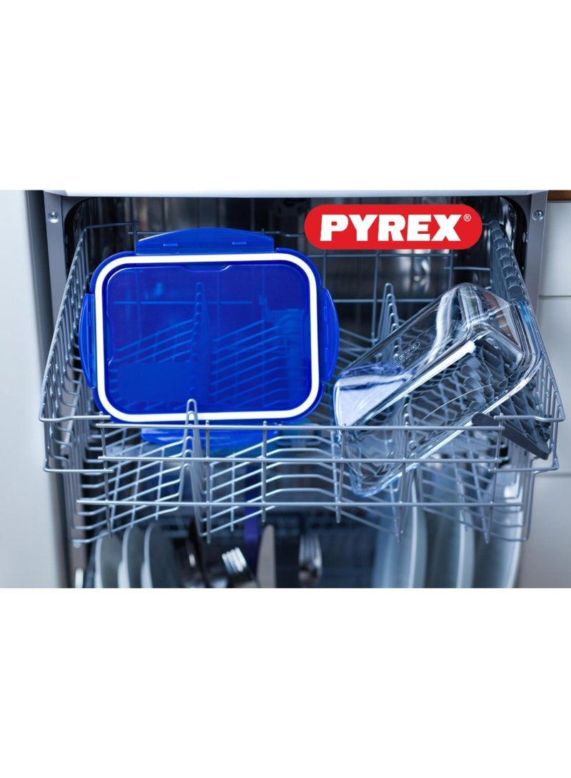 PYREX Pyrex Cook & Go Rectangular Dish with Leakproof Silicone Lid, 0.8L – Freezer-to-Oven Safe Blue 0.8Liters  - Image 5