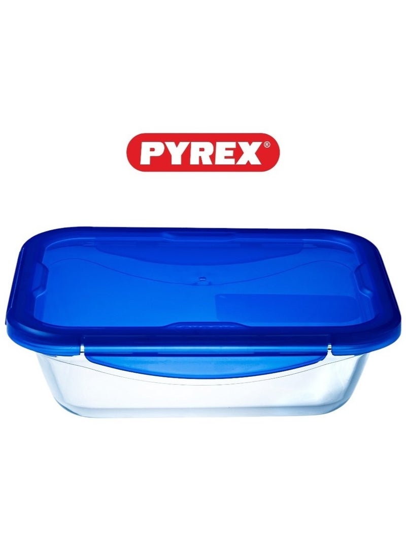 PYREX Pyrex Cook & Go Rectangular Dish with Leakproof Silicone Lid, 0.8L – Freezer-to-Oven Safe Blue 0.8Liters  - Image 2