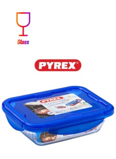 PYREX Pyrex Cook & Go Rectangular Dish with Leakproof Silicone Lid, 0.8L – Freezer-to-Oven Safe Blue 0.8Liters  - Image 1