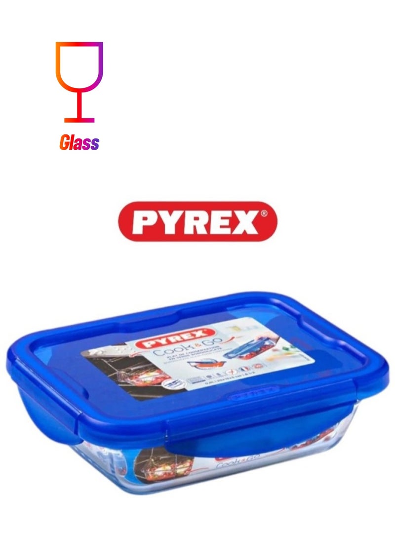 PYREX Pyrex Cook & Go Rectangular Dish with Leakproof Silicone Lid, 0.8L – Freezer-to-Oven Safe Blue 0.8Liters  - Image 1