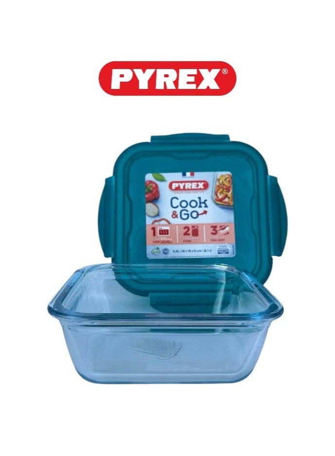 بيريكس Pyrex Cook&Go 0.8L Square Storage Dish with Airtight Lid - Versatile Freezer-to-Oven Solution Green 0.8Liters  - Image 2