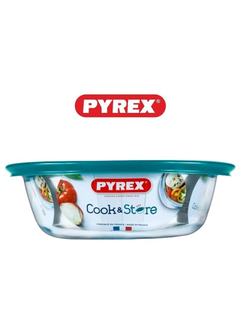 بيريكس Pyrex Cook & Store Round Roaster with Lid - 1.1L Capacity for Versatile Cooking and Storing Green 1.1Liters  - Image 2