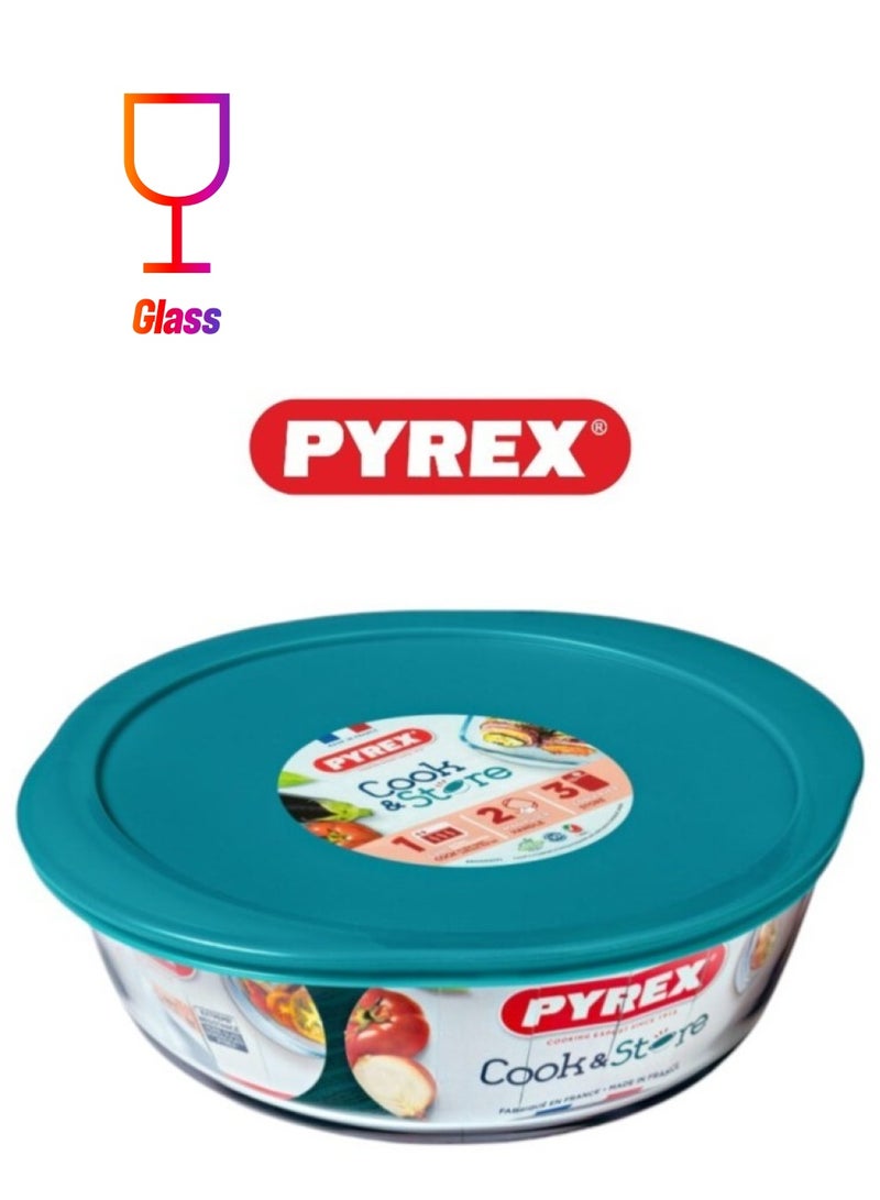 بيريكس Pyrex Cook & Store Round Roaster with Lid - 1.1L Capacity for Versatile Cooking and Storing Green 1.1Liters  - Image 1