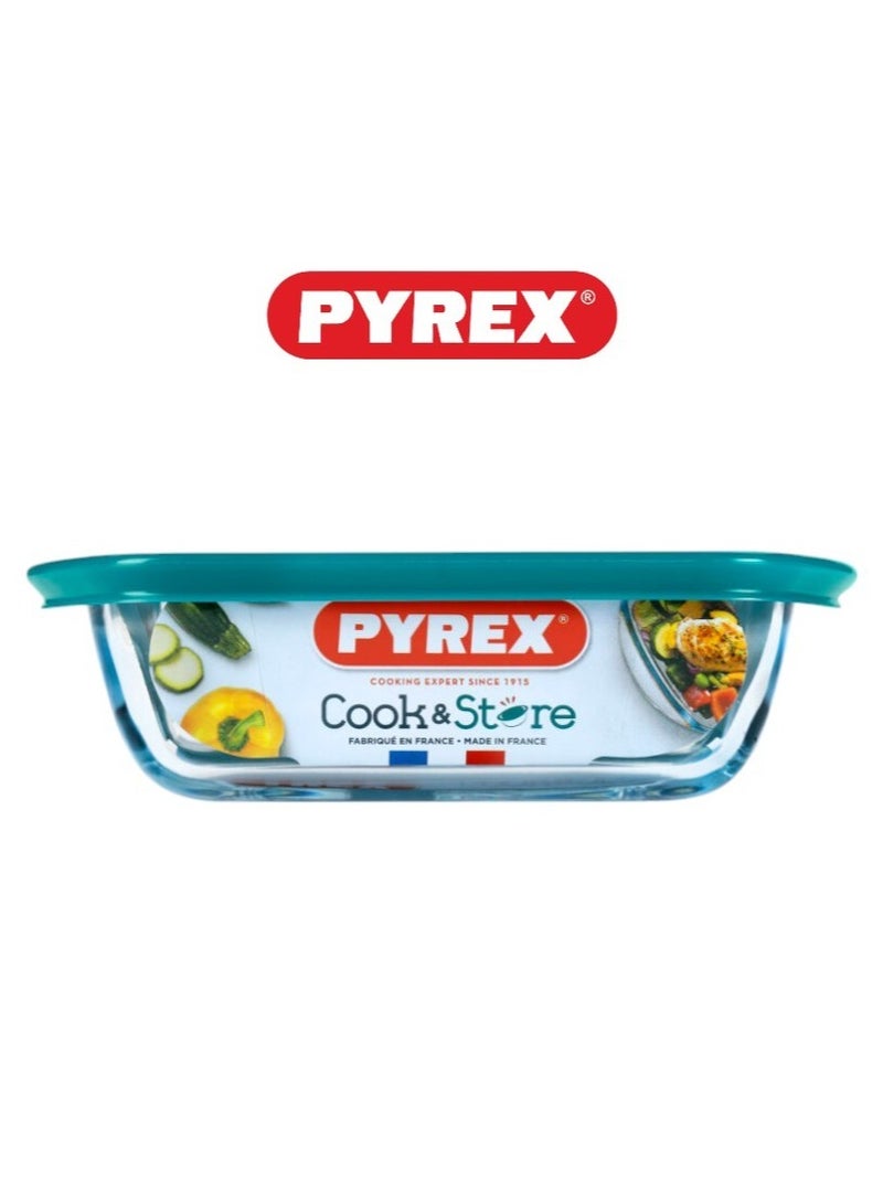 Pyrex Cook & Store Squared Roaster with Lid - 1L Capacity for Versatile Cooking and Storing Green 1Liters