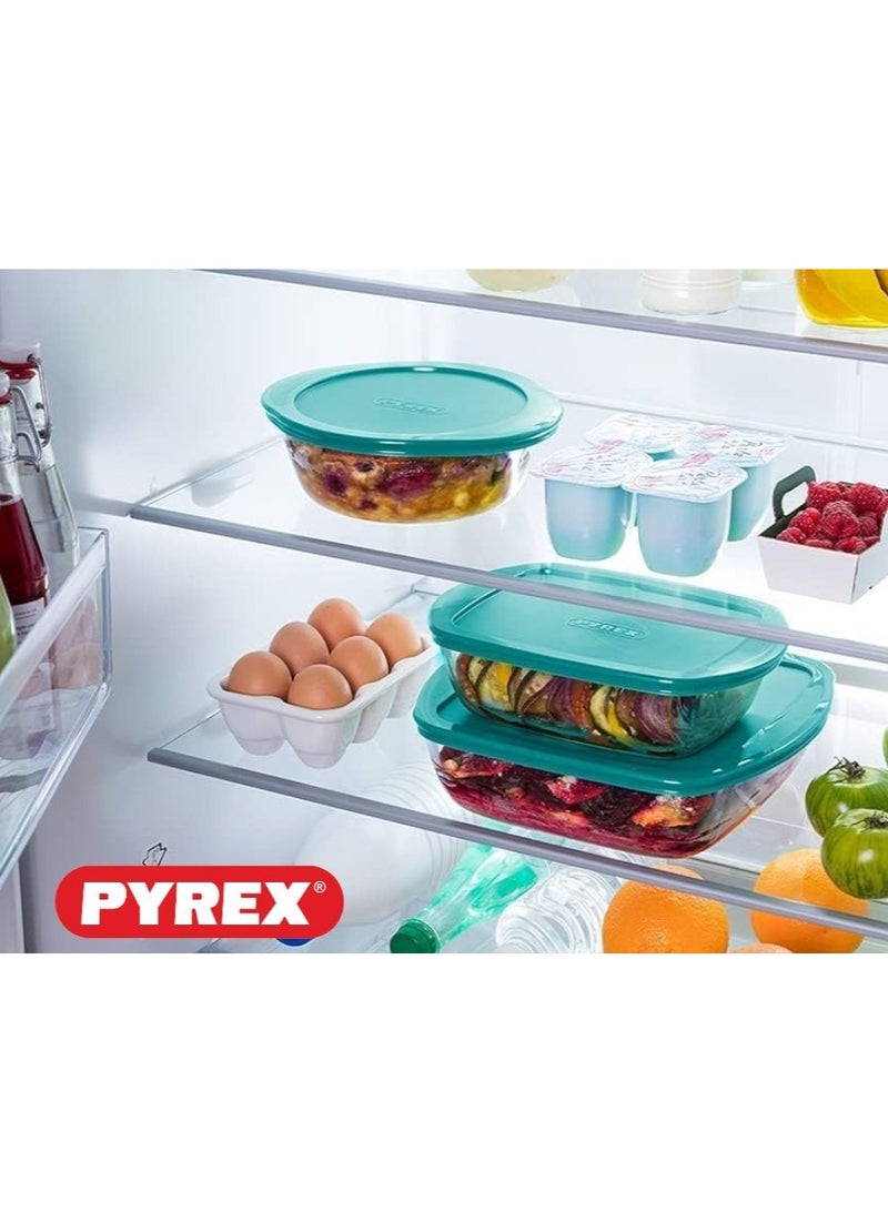 Pyrex Cook & Store Squared Roaster with Lid - 1L Capacity for Versatile Cooking and Storing Green 1Liters
