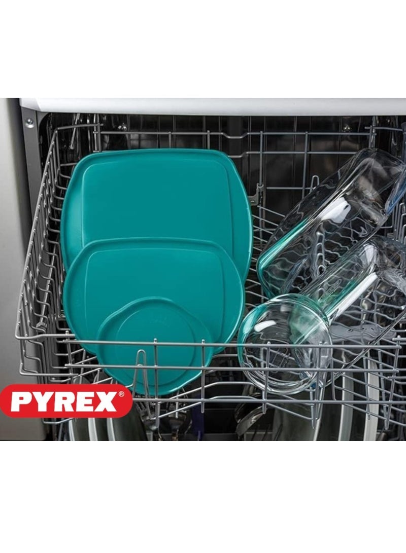 Pyrex Cook & Store Squared Roaster with Lid - 1L Capacity for Versatile Cooking and Storing Green 1Liters