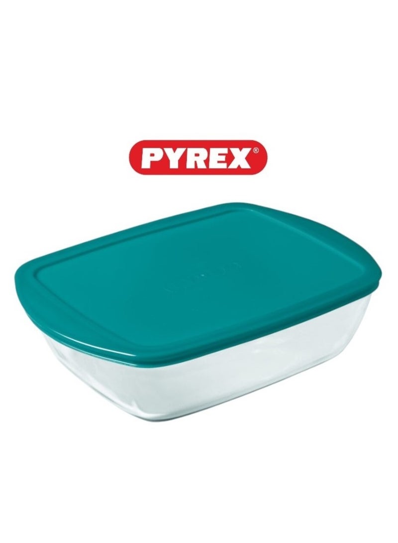 بيريكس Pyrex Cook & Store Rectangular Glass Dish with Green Lid (400ml, 17x10x5cm) – Microwave, Freezer, and Dishwasher Safe Green 400ml  - Image 3