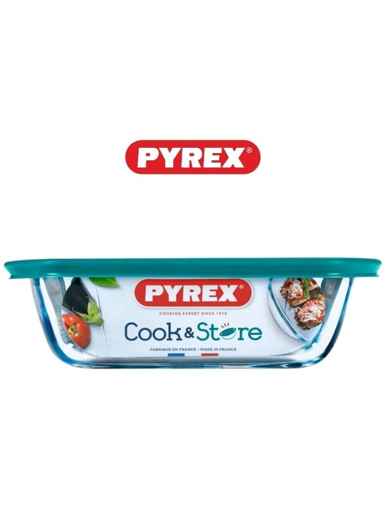 بيريكس Pyrex Cook & Store Rectangular Glass Dish with Green Lid (400ml, 17x10x5cm) – Microwave, Freezer, and Dishwasher Safe Green 400ml  - Image 2