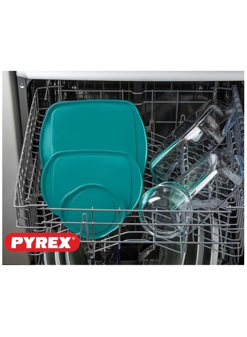 بيريكس Pyrex Cook & Store Rectangular Glass Dish with Green Lid (400ml, 17x10x5cm) – Microwave, Freezer, and Dishwasher Safe Green 400ml  - Image 5