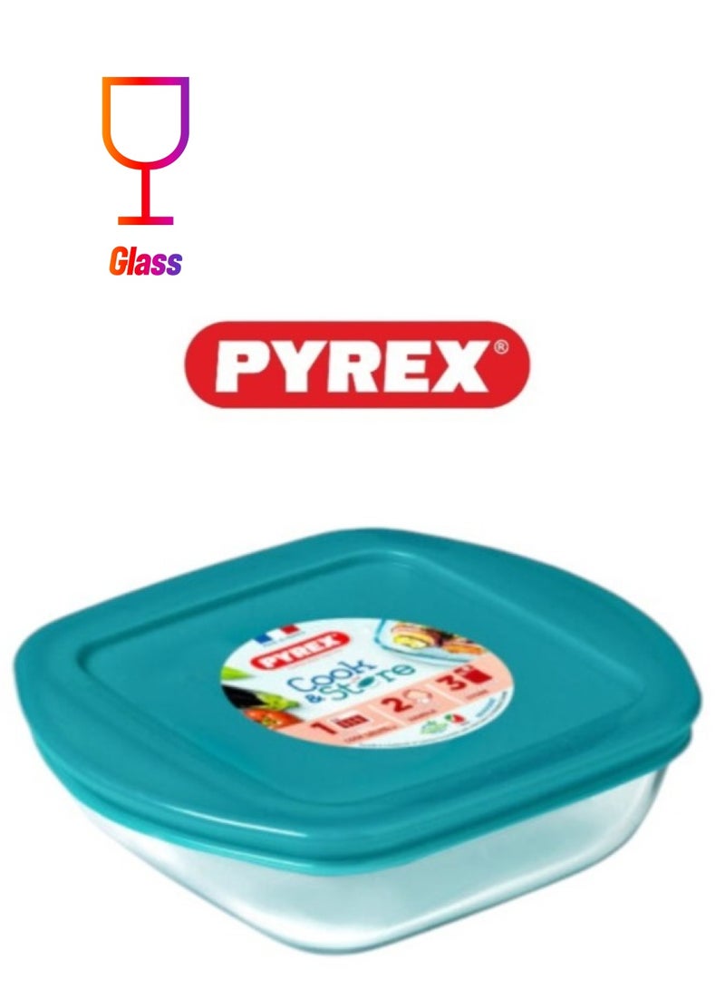 بيريكس Pyrex Cook & Store Squared Roaster with Lid - 2.2L Capacity for Versatile Cooking and Storing Green 2.2Liters  - Image 1