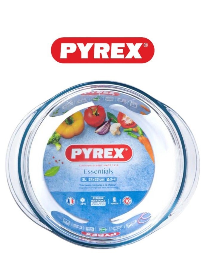 Pyrex Essential Casserole Round 3L - Durable Borosilicate Glass for Versatile Cooking and Serving Clear 3L - Image 1