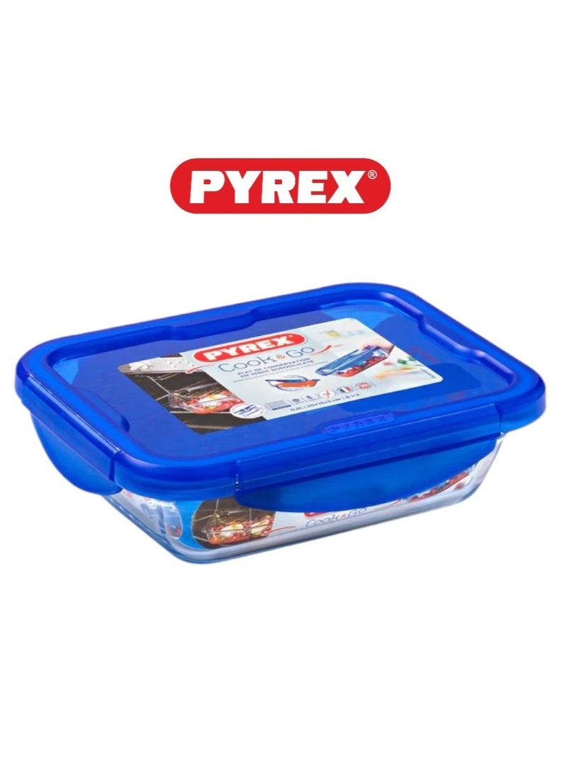 PYREX - Pyrex Cook&Go 3.5L Rectangle Storage Dish with Airtight Lid - Versatile Freezer-to-Oven Solution Blue 3.5Liters - Image 1