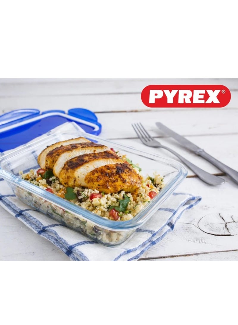 PYREX - Pyrex Cook&Go 3.5L Rectangle Storage Dish with Airtight Lid - Versatile Freezer-to-Oven Solution Blue 3.5Liters - Image 1