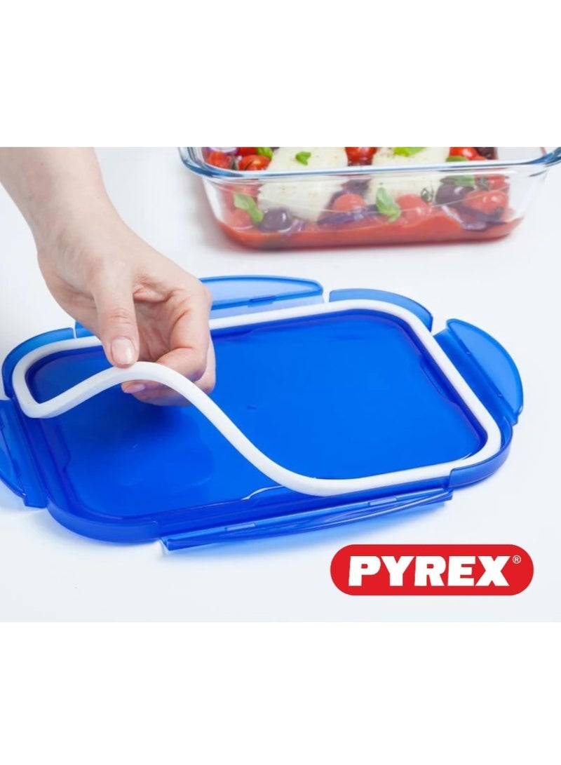 PYREX - Pyrex Cook&Go 3.5L Rectangle Storage Dish with Airtight Lid - Versatile Freezer-to-Oven Solution Blue 3.5Liters - Image 1
