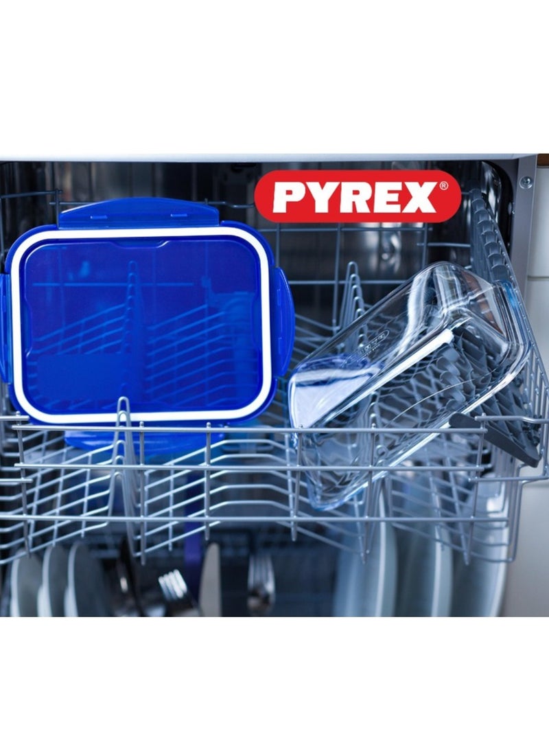 PYREX - Pyrex Cook&Go 3.5L Rectangle Storage Dish with Airtight Lid - Versatile Freezer-to-Oven Solution Blue 3.5Liters - Image 1