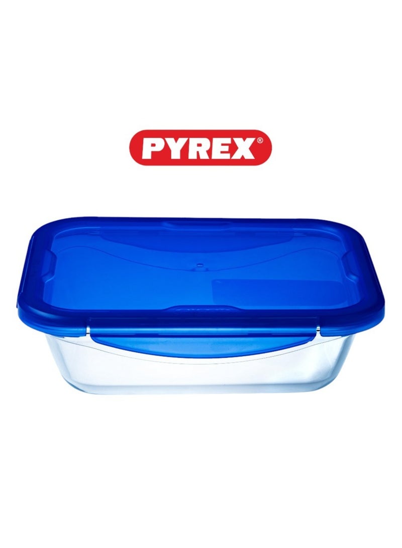 PYREX - Pyrex Cook&Go 3.5L Rectangle Storage Dish with Airtight Lid - Versatile Freezer-to-Oven Solution Blue 3.5Liters - Image 1