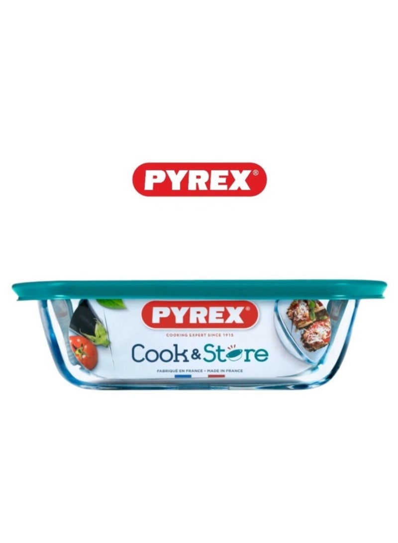 بيريكس Pyrex Cook & Store Rectangular Roaster with Lid - 1.2L Capacity for Versatile Cooking and Storing Green 1.2Liters  - Image 2
