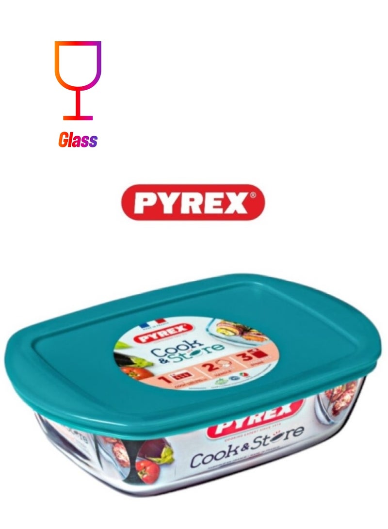 بيريكس Pyrex Cook & Store Rectangular Roaster with Lid - 1.2L Capacity for Versatile Cooking and Storing Green 1.2Liters  - Image 1