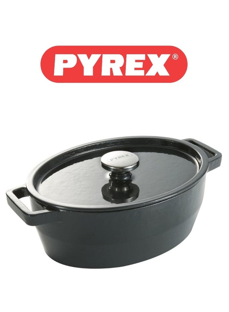 Pyrex Slow Cook Oval Casserole 33cm SC4AC33 - Durable, Enamel Finish, Induction Compatible Carbon Black 33cm - Image 1