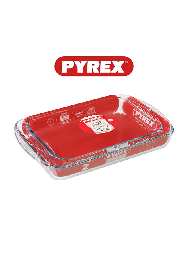 بيريكس Pyrex Essentials Rectangular Roaster Set of 2  (3.7L+2.6L) – Versatile and Durable Kitchen Essential 