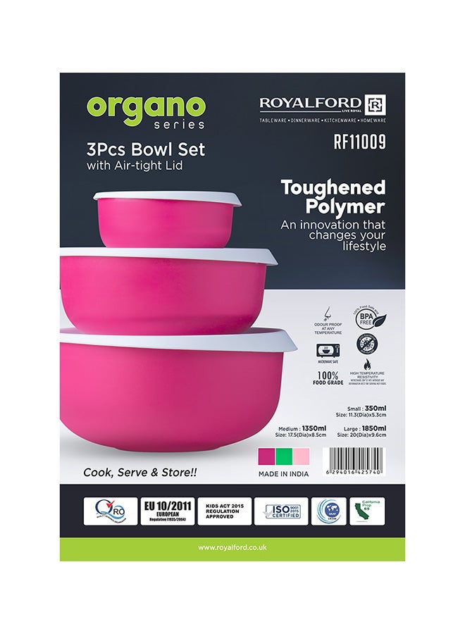 3-Piece Bowl Set With Air-Tight, Food Container Classic Prep Bowls With Lids, Food Storage Container, Versatile Bowls For Kitchen, Microwave Safe Green 350ml