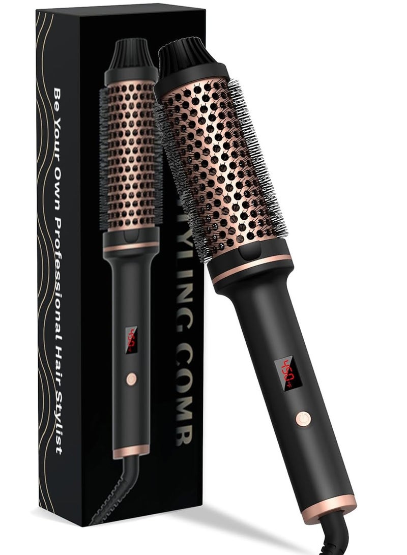 REBUNE 1.5 Inch Thermal Brush, Curling Iron Brush Volumizing Brush Heated Round Brush, Ceramic Tourmaline Ionic Curling Comb Travel Curling Iron with Brush, LCD Display, 10 Temperature  - Image 1