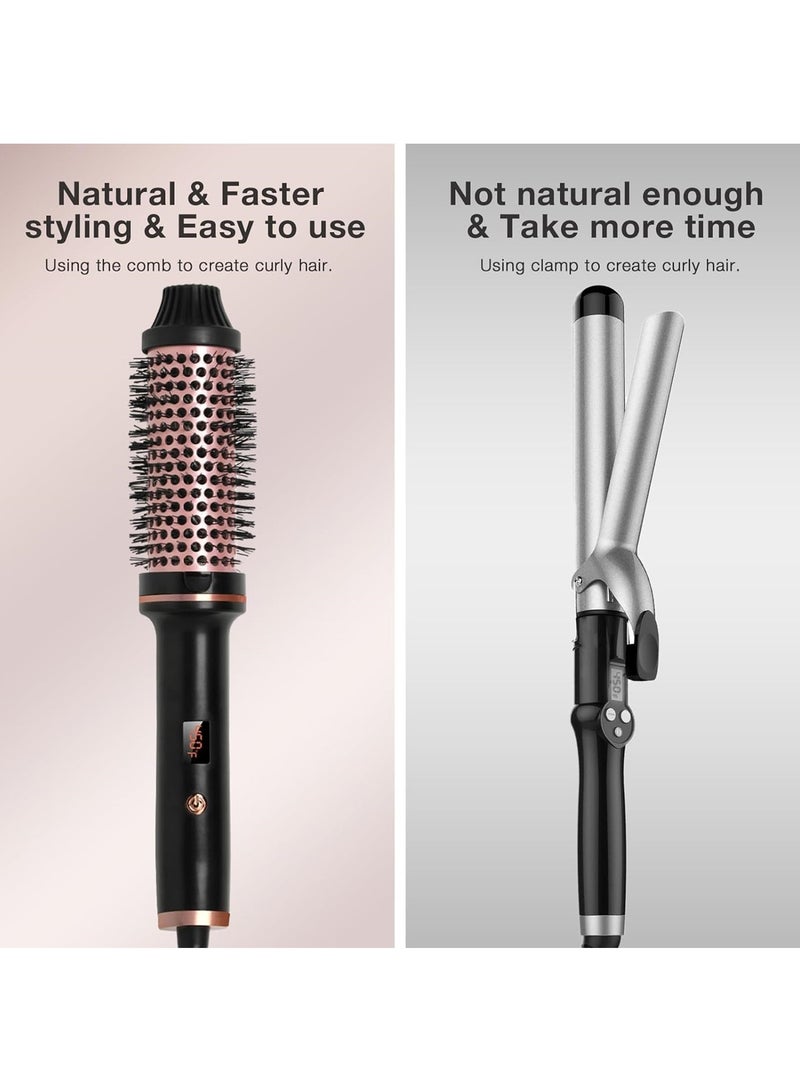 REBUNE - 1.5 Inch Thermal Brush, Curling Iron Brush Volumizing Brush Heated Round Brush, Ceramic Tourmaline Ionic Curling Comb Travel Curling Iron with Brush, LCD Display, 10 Temperature - Image 1