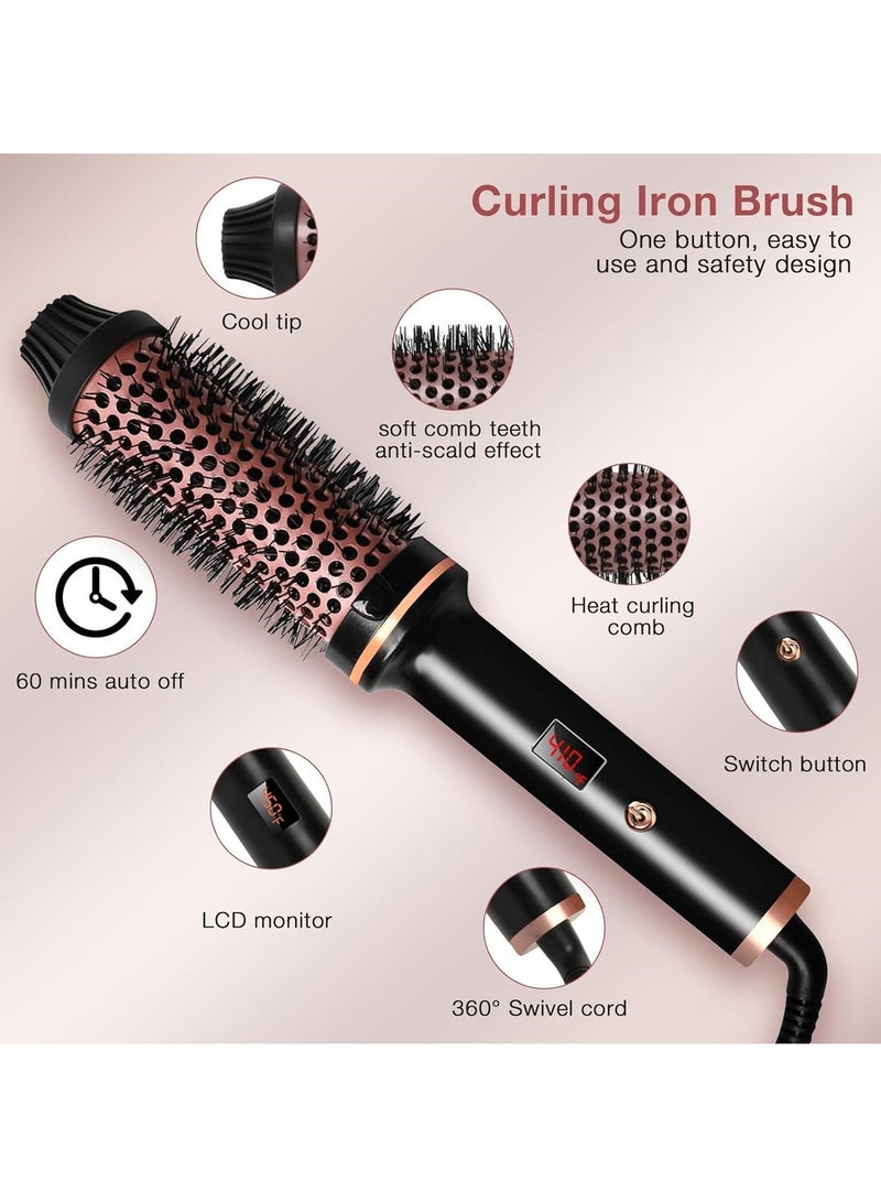 REBUNE 1.5 Inch Thermal Brush, Curling Iron Brush Volumizing Brush Heated Round Brush, Ceramic Tourmaline Ionic Curling Comb Travel Curling Iron with Brush, LCD Display, 10 Temperature  - Image 4