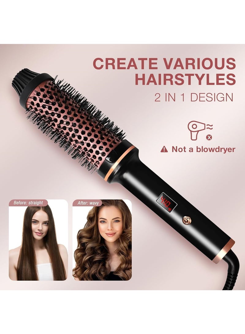 REBUNE 1.5 Inch Thermal Brush, Curling Iron Brush Volumizing Brush Heated Round Brush, Ceramic Tourmaline Ionic Curling Comb Travel Curling Iron with Brush, LCD Display, 10 Temperature  - Image 3