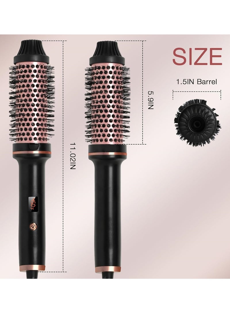 REBUNE - 1.5 Inch Thermal Brush, Curling Iron Brush Volumizing Brush Heated Round Brush, Ceramic Tourmaline Ionic Curling Comb Travel Curling Iron with Brush, LCD Display, 10 Temperature - Image 1