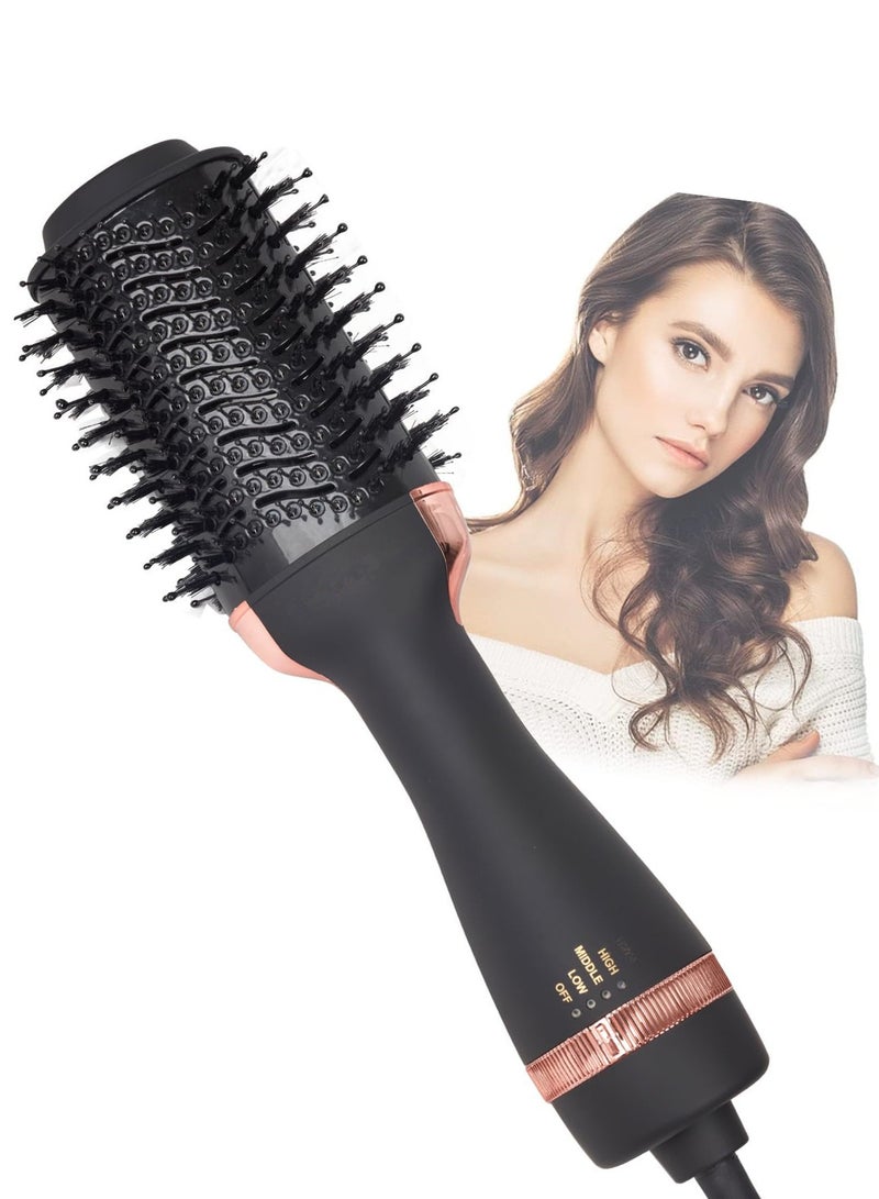 REBUNE Hair Dryer Brush Hot Air Styler One Step Hair Dryer Comb Negative Ionic for Straightening Curling Drying Tool Black and Gold - Image 1