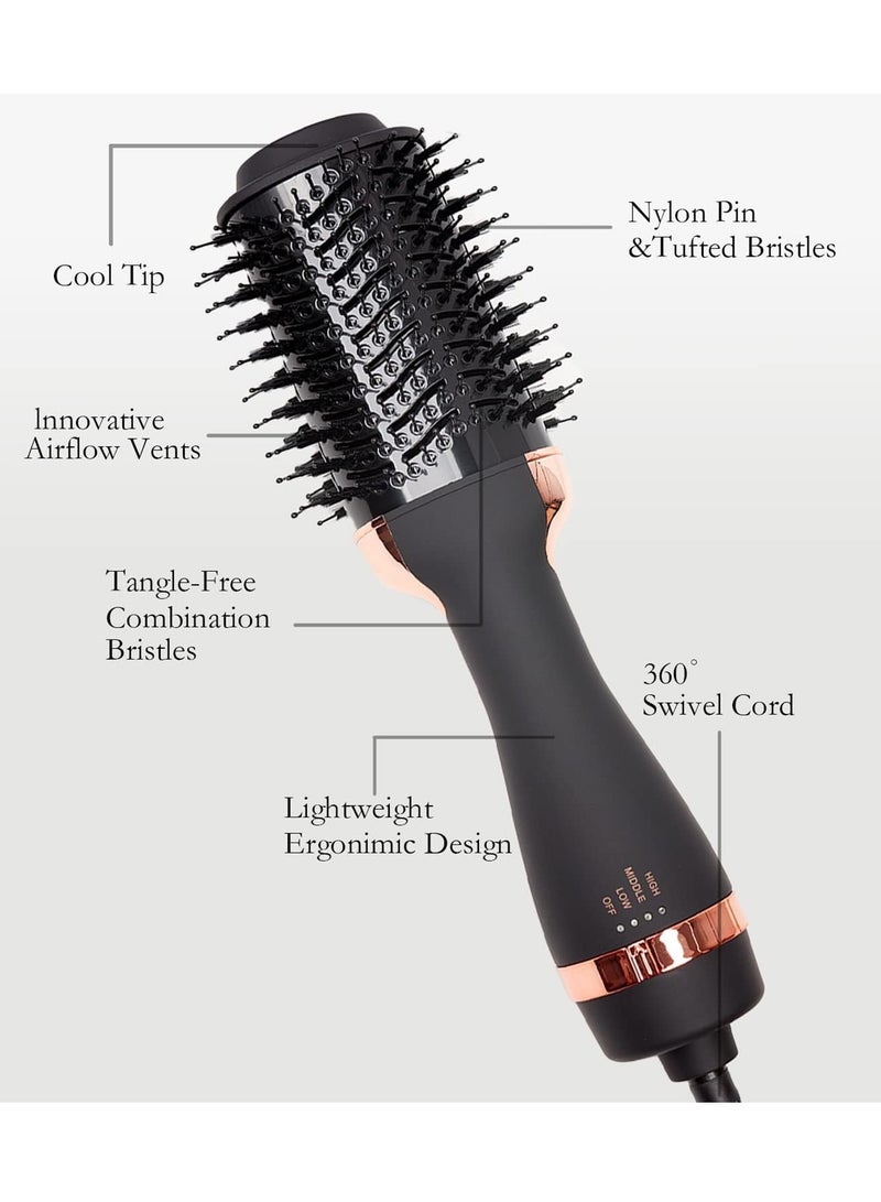 REBUNE Hair Dryer Brush Hot Air Styler One Step Hair Dryer Comb Negative Ionic for Straightening Curling Drying Tool Black and Gold - Image 3