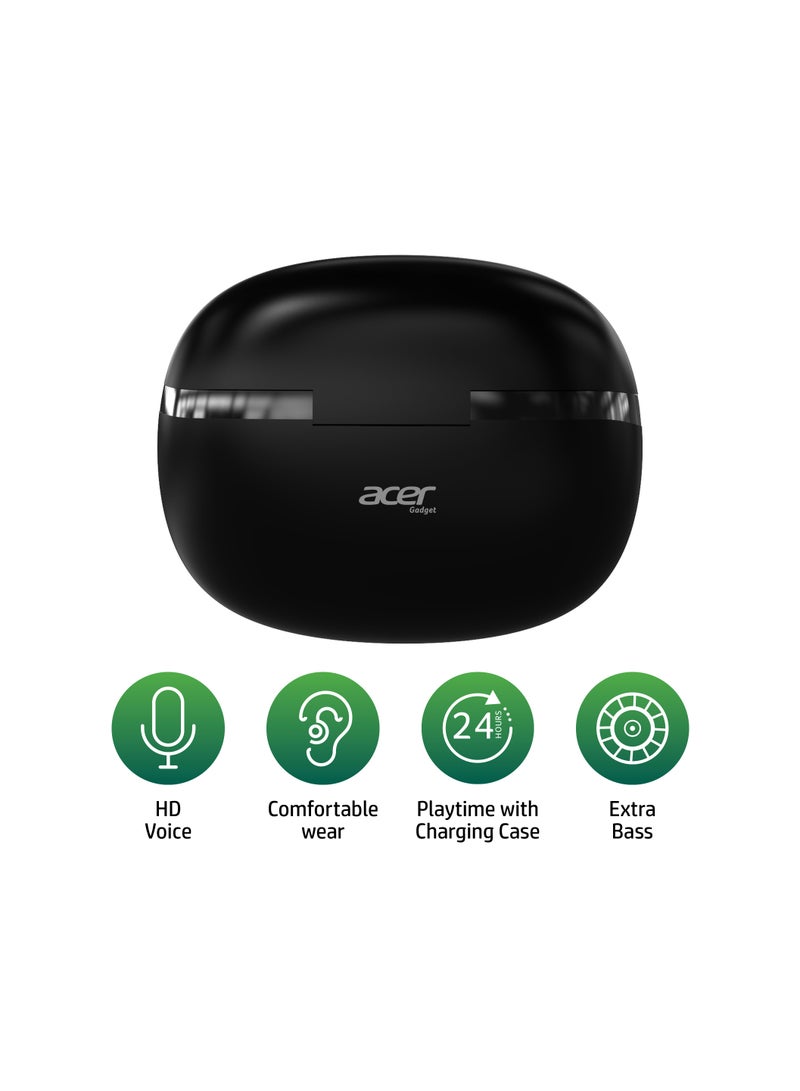 Acer Bluetooth Earphones, 10mm Drivers, Big Bass True Wireless Earbuds, 6H Playtime, HD Voice, Comfy wear, Black Black - Image 2