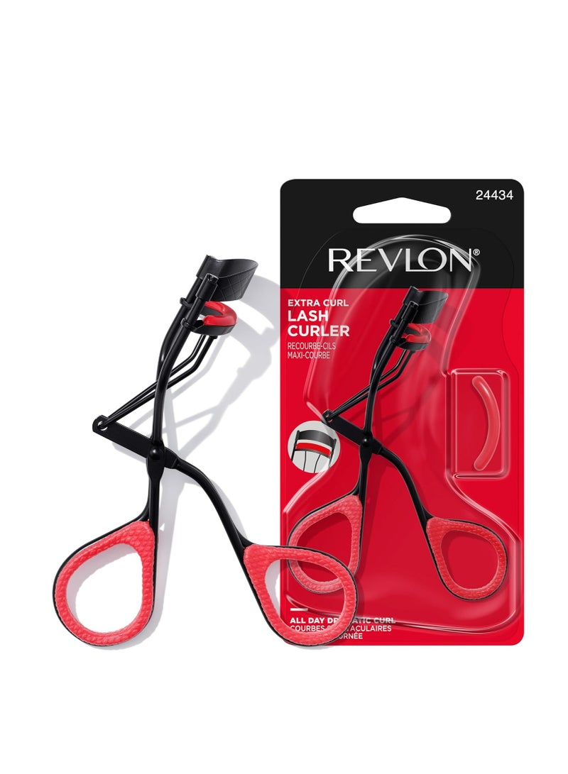 ريفلون Extra Curl Eyelash Curler, Beauty Stocking Stuffers for Women, Gives All Day Dramatic Curl, Finger Grips for Non-Slip Grip, 1 Count Black/Red - Image 1