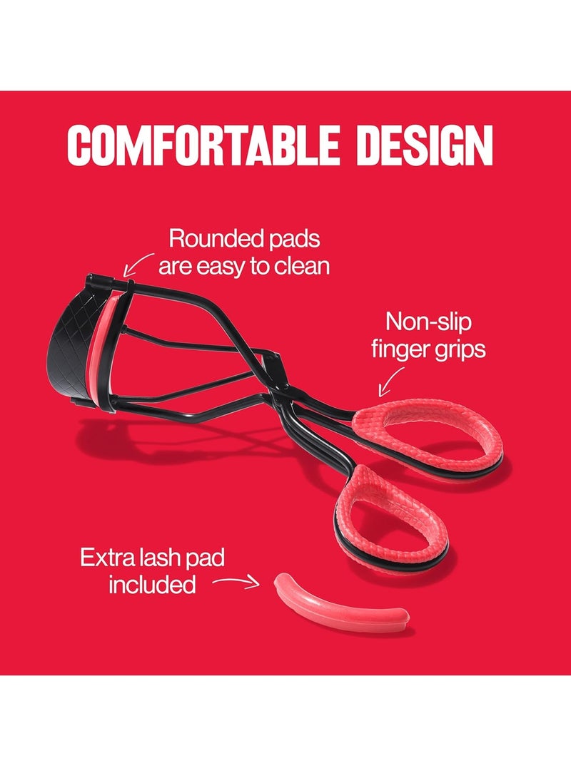 ريفلون Extra Curl Eyelash Curler, Beauty Stocking Stuffers for Women, Gives All Day Dramatic Curl, Finger Grips for Non-Slip Grip, 1 Count Black/Red - Image 3