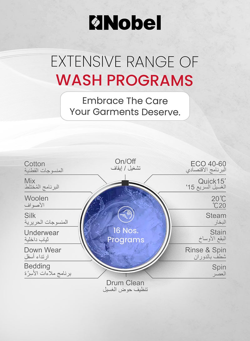 Nobel - 7kg Washing Machine – BLDC Motor, 16 Wash Programs, Stainless Steel Drum, LED Display, and Energy-Efficient Design for Quiet and Powerful Performance 7 kg 1950 W NWM850 GREY - Image 1