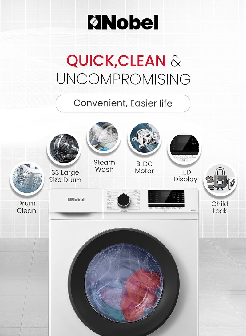 Nobel - 7kg Washing Machine – BLDC Motor, 16 Wash Programs, Stainless Steel Drum, LED Display, and Energy-Efficient Design for Quiet and Powerful Performance 7 kg 1950 W NWM850 GREY - Image 1