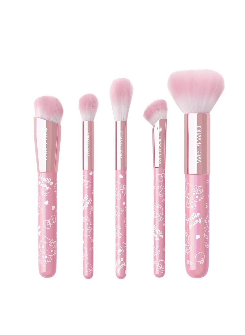 Wet N Wild Hello Kitty 5-Piece Makeup Brush Set, Buildable & Blendable Multifunctional Seamless Application, Cruelty-Free & Vegan Feathery Soft Bristles Multicolor  - Image 1