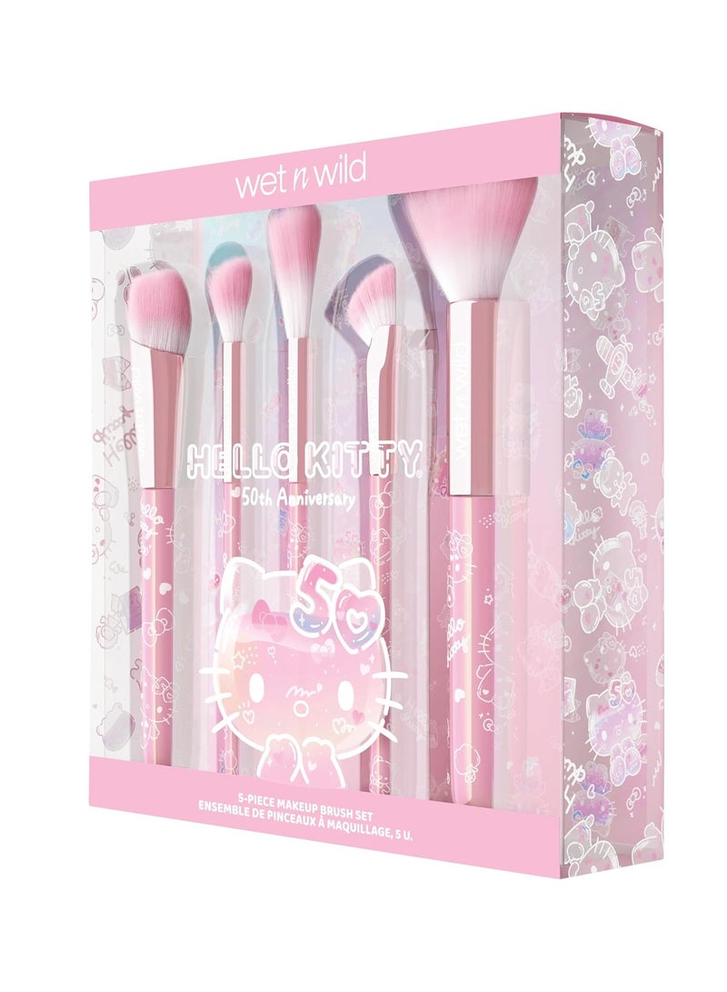 Wet N Wild Hello Kitty 5-Piece Makeup Brush Set, Buildable & Blendable Multifunctional Seamless Application, Cruelty-Free & Vegan Feathery Soft Bristles Multicolor  - Image 5