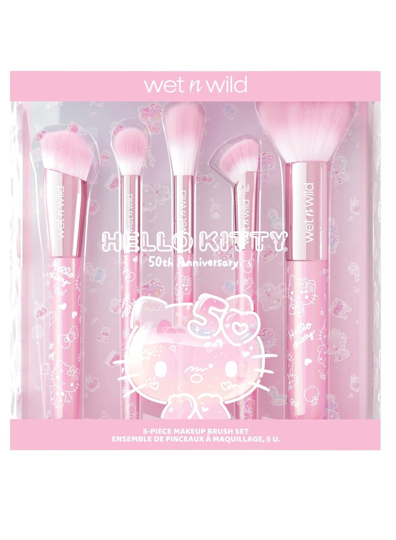 Wet N Wild Hello Kitty 5-Piece Makeup Brush Set, Buildable & Blendable Multifunctional Seamless Application, Cruelty-Free & Vegan Feathery Soft Bristles Multicolor  - Image 2