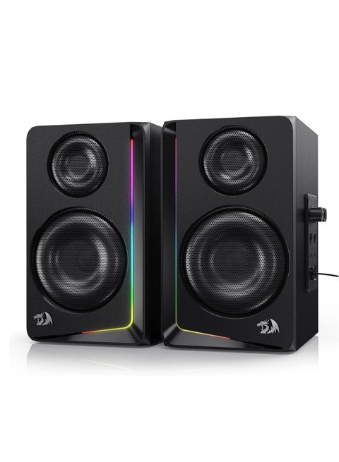 GS812 Wireless RGB Wooden Desktop Speakers, 2.0 Channel Bookshelf Speaker w/BT 5.0/3.5mm AUX Connection, Enhanced Bass/Volume Knob Control, Extra Mic/Audio Jacks & Dynamic RGB Lighting Bar